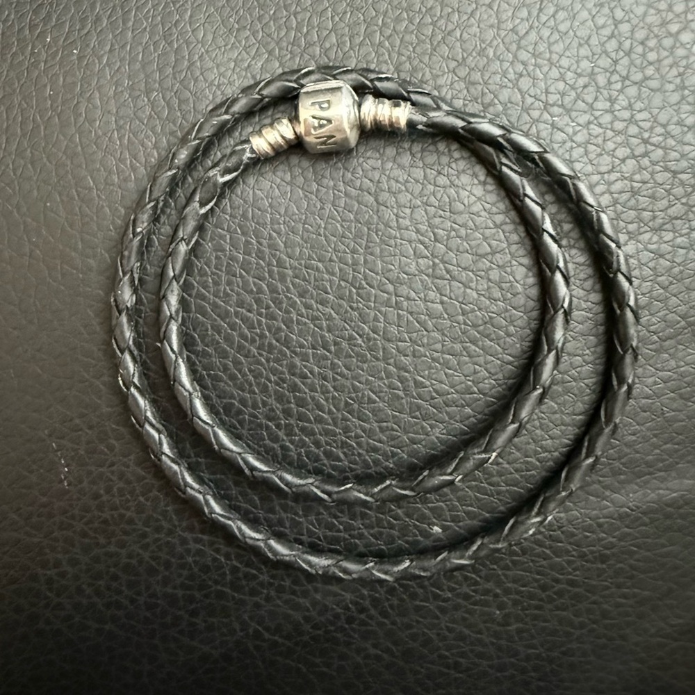 Pandora Black Leather Bracelet with Silver Clasp